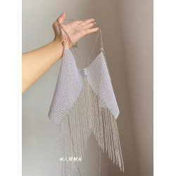 歐美誇張閃鑽漁網掛脖金屬流蘇鏈條項鍊女辣妹性感時尚身體鏈配飾