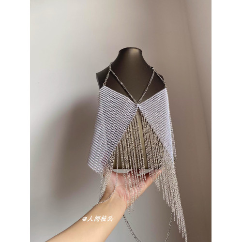 歐美誇張閃鑽漁網掛脖金屬流蘇鏈條項鍊女辣妹性感時尚身體鏈配飾 歐美誇張閃鑽漁網掛脖金屬流蘇鏈條項鍊女辣妹性感時尚身體鏈配飾