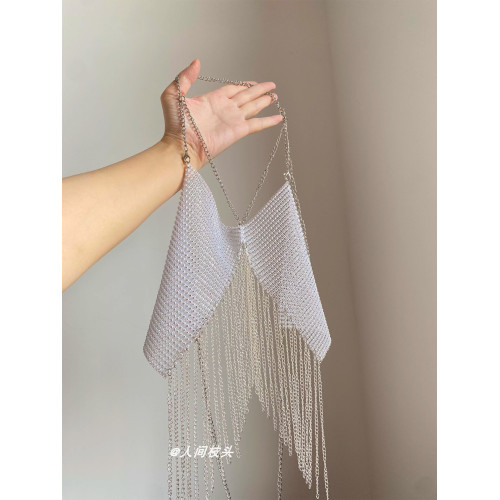 歐美誇張閃鑽漁網掛脖金屬流蘇鏈條項鍊女辣妹性感時尚身體鏈配飾 歐美誇張閃鑽漁網掛脖金屬流蘇鏈條項鍊女辣妹性感時尚身體鏈配飾