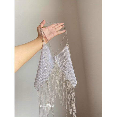 歐美誇張閃鑽漁網掛脖金屬流蘇鏈條項鍊女辣妹性感時尚身體鏈配飾 歐美誇張閃鑽漁網掛脖金屬流蘇鏈條項鍊女辣妹性感時尚身體鏈配飾