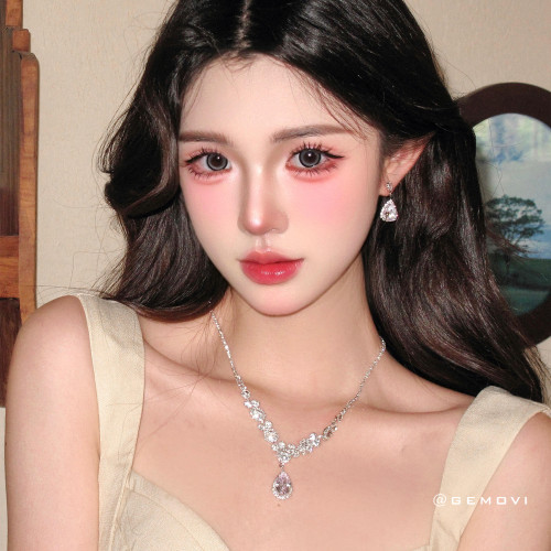 藍焰冰山~超閃氛圍感千金公主水鑽項鍊套裝高級晚宴生日禮服配飾