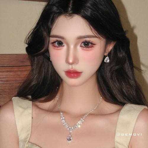 藍焰冰山~超閃氛圍感千金公主水鑽項鍊套裝高級晚宴生日禮服配飾