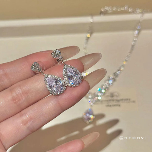 藍焰冰山~超閃氛圍感千金公主水鑽項鍊套裝高級晚宴生日禮服配飾