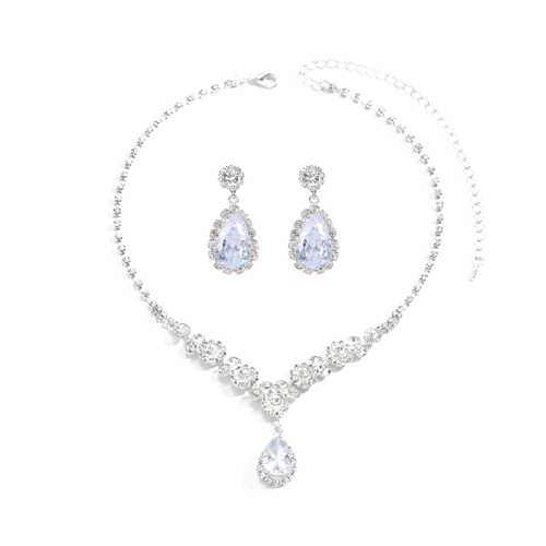 藍焰冰山~超閃氛圍感千金公主水鑽項鍊套裝高級晚宴生日禮服配飾