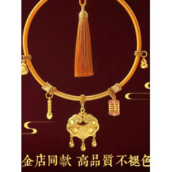 金店同款高品質沙金寶寶長命鎖紅色項圈平安鎖項鍊兒童滿月周嵗禮