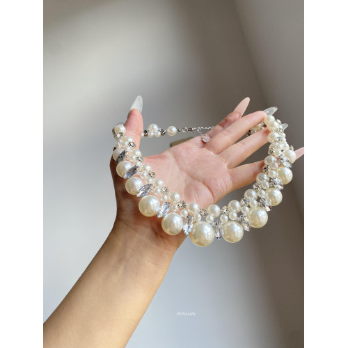 重工復古閃鑽珍珠choker項鍊女宮廷風鎖骨鍊輕奢高級感氣質頸鏈潮