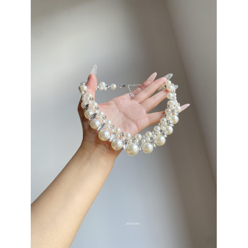 重工復古閃鑽珍珠choker項鍊女宮廷風鎖骨鍊輕奢高級感氣質頸鏈潮