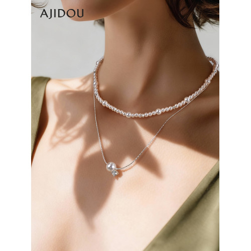AJIDOU阿吉豆項鍊女珍珠項鍊頸鏈小衆鎖骨鍊輕奢飾品高級感毛衣鏈