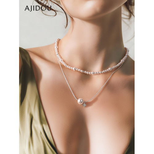 AJIDOU阿吉豆項鍊女珍珠項鍊頸鏈小衆鎖骨鍊輕奢飾品高級感毛衣鏈