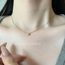 晚睡的桔梗「恒星」韓系ins風一顆鋯石鈦鋼項鍊mini隱形鎖骨鍊女