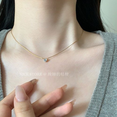 晚睡的桔梗「恒星」韓系ins風一顆鋯石鈦鋼項鍊mini隱形鎖骨鍊女 晚睡的桔梗「恒星」韓系ins風一顆鋯石鈦鋼項鍊mini隱形鎖骨鍊女