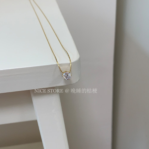 晚睡的桔梗「恒星」韓系ins風一顆鋯石鈦鋼項鍊mini隱形鎖骨鍊女 晚睡的桔梗「恒星」韓系ins風一顆鋯石鈦鋼項鍊mini隱形鎖骨鍊女