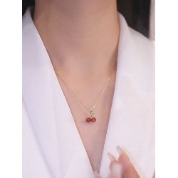 日韓高級感紅色吊墜櫻桃項鍊女夏輕奢小衆設計鎖骨鍊氣質精緻頸鏈