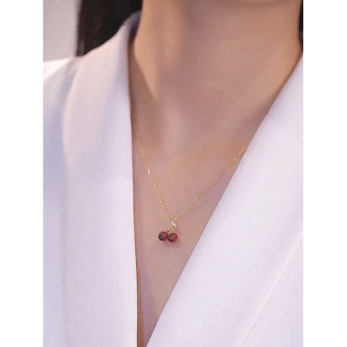 日韓高級感紅色吊墜櫻桃項鍊女夏輕奢小衆設計鎖骨鍊氣質精緻頸鏈