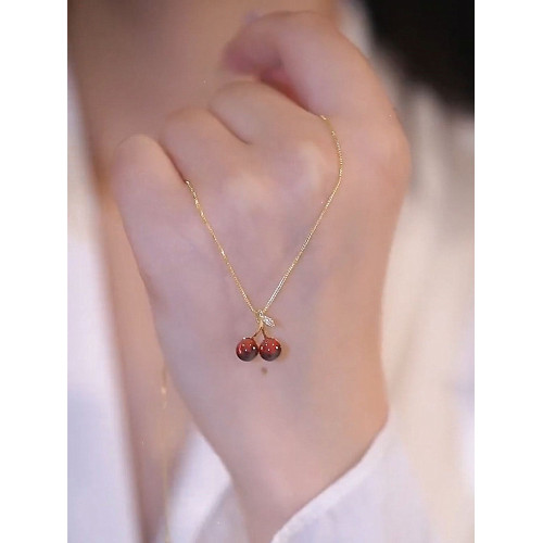 日韓高級感紅色吊墜櫻桃項鍊女夏輕奢小衆設計鎖骨鍊氣質精緻頸鏈