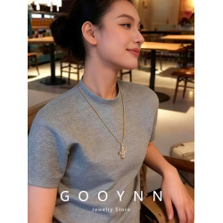 金色爆閃鑽石十字架吊墜項鍊女輕奢高級感小衆復古鎖骨毛衣鏈配飾