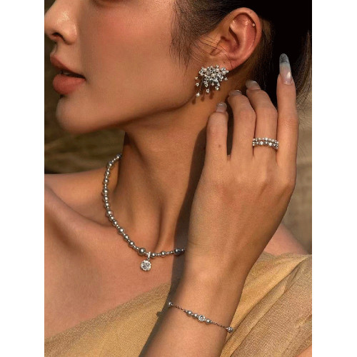 熱搜花少馬思純何方HEFANG氣泡星雲項鍊女李沁同款方糖珍珠鎖骨鍊