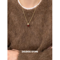 DOUDOUSTORE 高保色長版80cm新年天然紅瑪瑙幾何圓形項鍊毛衣鏈女