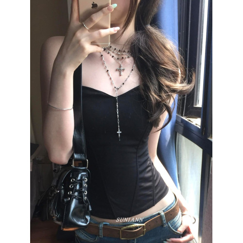 暗黑龐克多層十字架吊墜項鍊女y2k辣妹甜酷亞文化鎖骨鍊小衆個性
