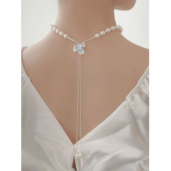 珍珠白色項鍊頸鏈女蝴蝶設計款抽拉式項鍊女一款多戴2025年新款潮