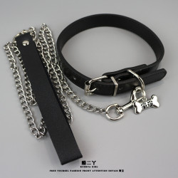 酷二丫chocker骨頭黑色項圈男頸帶牽引繩脖子配飾頸鏈情侶小狗鏈
