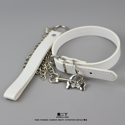 酷二丫chocker骨頭黑色項圈男頸帶牽引繩脖子配飾頸鏈情侶小狗鏈