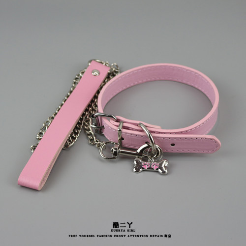 酷二丫chocker骨頭黑色項圈男頸帶牽引繩脖子配飾頸鏈情侶小狗鏈