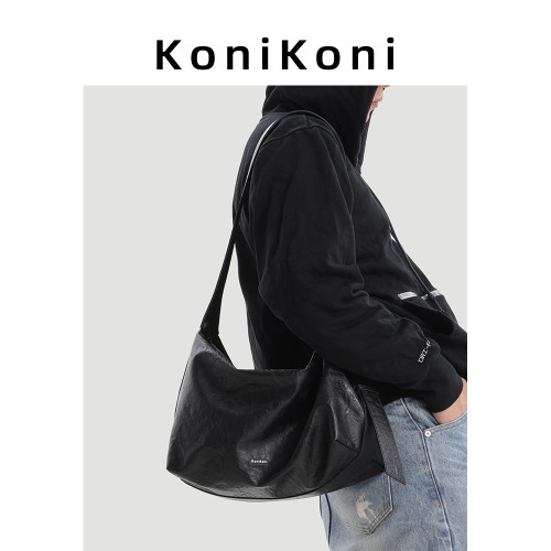 KoniKoni真皮男士斜後後背包托特包2026新款休閒大容量通勤包單肩大包
