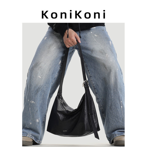 KoniKoni真皮男士斜後後背包托特包2026新款休閒大容量通勤包單肩大包