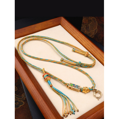 藏式手工編織項鍊繩泰國彿牌鏈子唐卡黃金玉石翡翠男女款吊墜掛繩