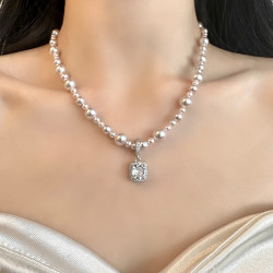 曼塔玫瑰珍珠方糖鋯石項鍊女高級感輕奢小衆頸鏈2025新款鎖骨鍊