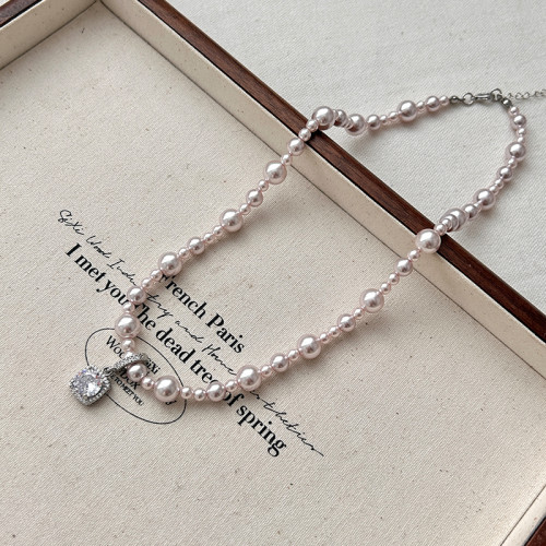 曼塔玫瑰珍珠方糖鋯石項鍊女高級感輕奢小衆頸鏈2025新款鎖骨鍊