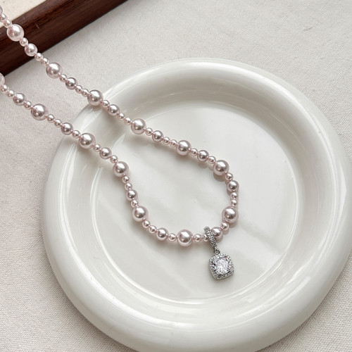 曼塔玫瑰珍珠方糖鋯石項鍊女高級感輕奢小衆頸鏈2025新款鎖骨鍊