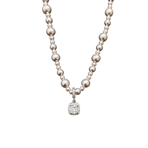 曼塔玫瑰珍珠方糖鋯石項鍊女高級感輕奢小衆頸鏈2025新款鎖骨鍊