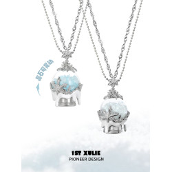 1STXULIE雪花水晶球情侶項鍊原創小衆設計高級感秋冬毛衣鏈鎖骨鍊