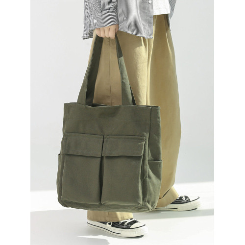 日系復古帆布包男大容量手提包通勤補課帆布袋學生上課書包托特包
