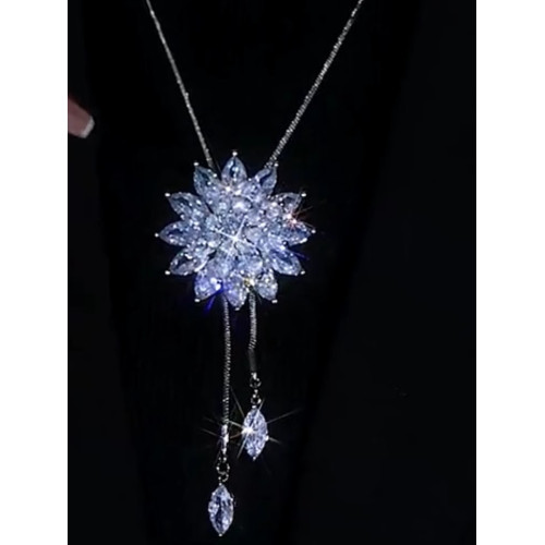 白色冰花百搭項鍊可調節毛衣鏈2025年新款潮女長款高級感掛件配飾