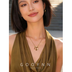 復古天然虎眼石項鍊女招財葫蘆吊墜配飾高級感輕奢小衆鎖骨毛衣鏈