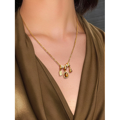 復古天然虎眼石項鍊女招財葫蘆吊墜配飾高級感輕奢小衆鎖骨毛衣鏈