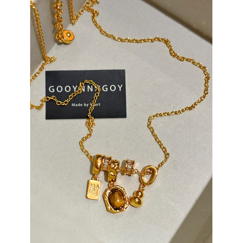 復古天然虎眼石項鍊女招財葫蘆吊墜配飾高級感輕奢小衆鎖骨毛衣鏈