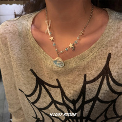 海邊度假風可愛珍珠貝殼海星串珠項鍊女ins仙女小衆男鎖骨鍊配飾