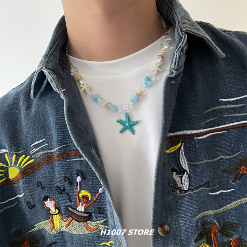 海邊度假風可愛珍珠貝殼海星串珠項鍊女ins仙女小衆男鎖骨鍊配飾