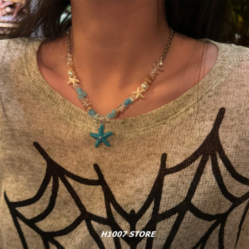 海邊度假風可愛珍珠貝殼海星串珠項鍊女ins仙女小衆男鎖骨鍊配飾