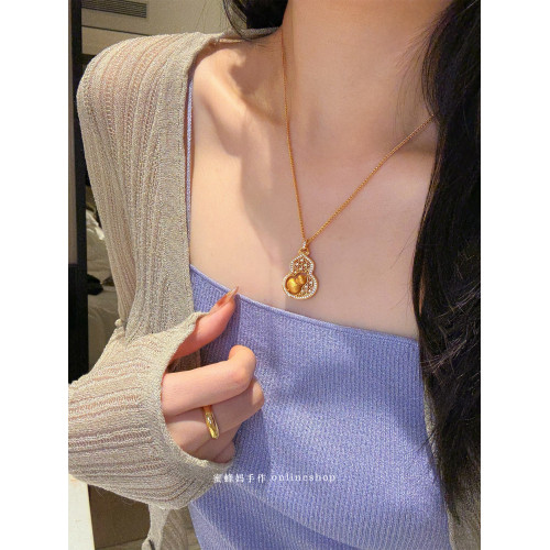 蜜蜂媽手作 轉動拉絲葫蘆鏤空吊墜項鍊女小衆高級氣質福祿毛衣鏈