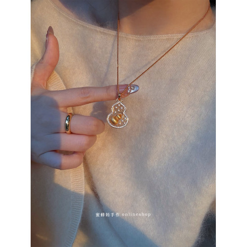 蜜蜂媽手作 轉動拉絲葫蘆鏤空吊墜項鍊女小衆高級氣質福祿毛衣鏈