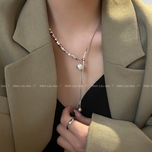 可調珍珠項鍊女毛衣鏈輕奢高級感小衆鎖骨鍊氣質流蘇長款配飾頸鏈