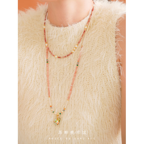 A琺瑯彩小葫蘆珍珠毛衣項鍊女長款鏈子新中式高級輕奢感配飾小衆