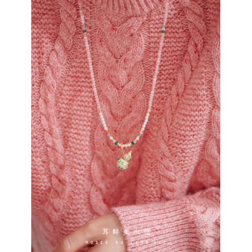 A琺瑯彩小葫蘆珍珠毛衣項鍊女長款鏈子新中式高級輕奢感配飾小衆