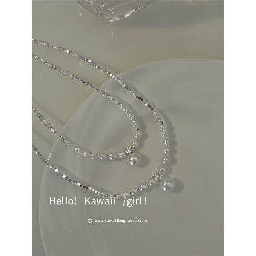 高級感復古珍珠碎銀子項鍊小衆輕奢設計感鎖骨鍊優雅溫柔氣質頸鏈