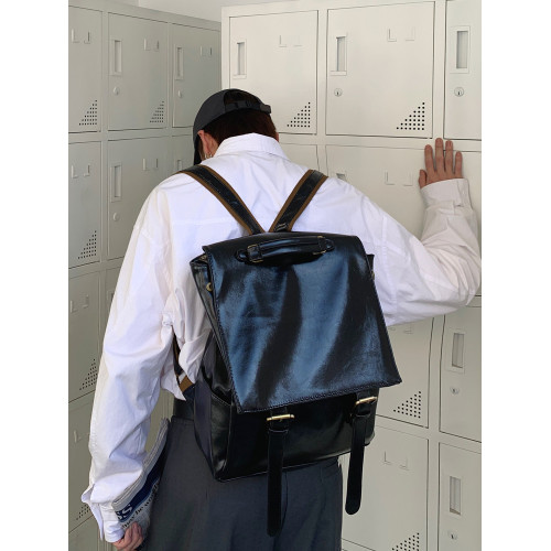 雙肩包男潮牌後後背包黑色新款時尚學生書包港風超火休閒大容量電腦包 雙肩包男潮牌後後背包黑色新款時尚學生書包港風超火休閒大容量電腦包